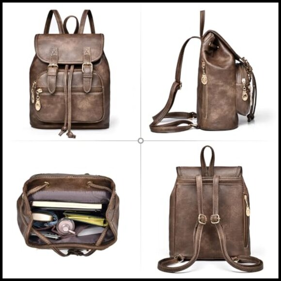 Vegan Leather Mini Backpack Retro Chic Lightweight Travel Daypack Adjustable main image 5